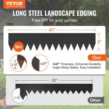 VEVOR Steel Landscape Edging, 3-pack Steel Garden Edging Borders, 40" L x 8" H Strips, Hammer-in Edging Border with 5 Clips, Bendable Metal Landscape Edging for Yard, Garden, Lawn