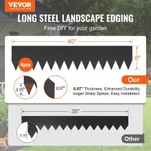 VEVOR Steel Landscape Edging, 4-pack Steel Garden Edging Borders, 40" L x 8" H Strips, Hammer-in Edging Border with 6 Clips, Bendable Metal Landscape Edging for Yard, Garden, Lawn