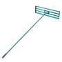 VEVOR lawn leveling rake with long handle and rectangular metal head in teal.