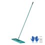 green VEVOR lawn leveling rake with blue gloves and instruction manual on a white background.