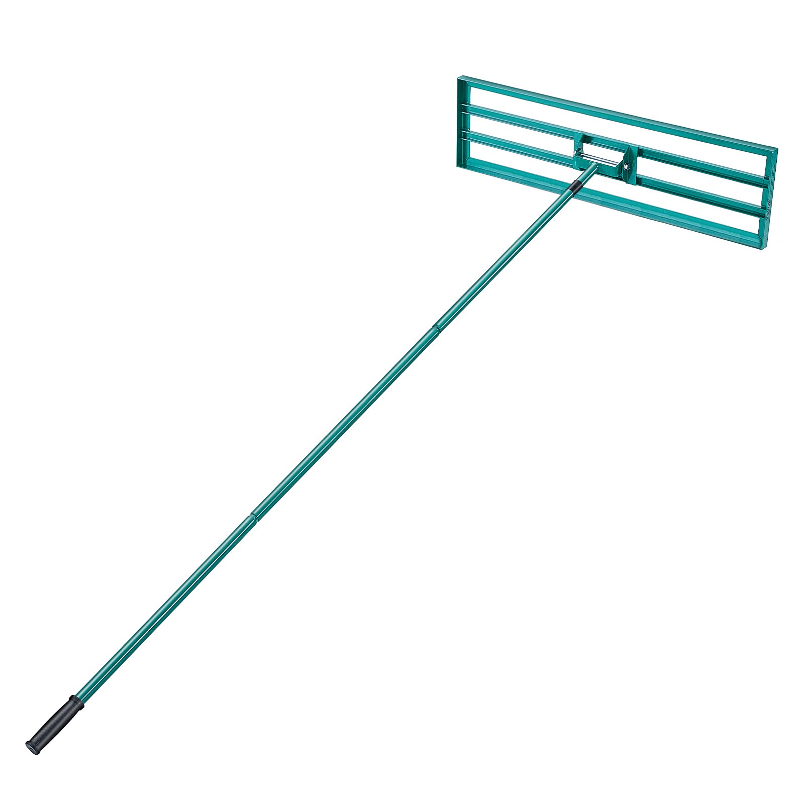 VEVOR lawn leveling rake with long handle and rectangular metal head in teal.