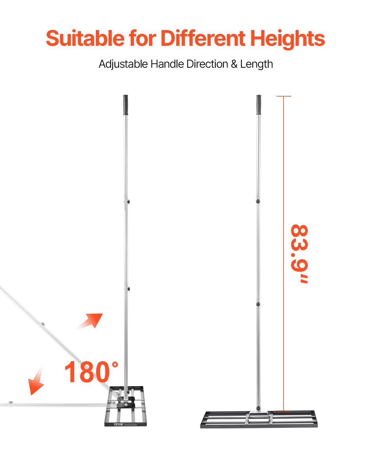 VEVOR Lawn Leveling Rake, Lawn Leveler with 83.9 in Handle, 30x10 in Ground Plate, Rust-Resistant Carbon Steel Soil Leveler, 3 Heights Adjustable, Effort Saving Lawn Leveling Tool for Yard Golf Court