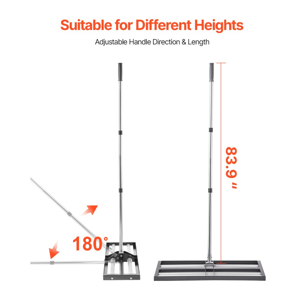 VEVOR Updated Lawn Leveling Rake with Roller, 30" x 10" Stainless Steel Lawn Leveler with 83.9" Adjustable Handle, Heavy Duty Yard Leveling Rake, Effort Saving Lawn Leveling Tool for Yard Golf Court