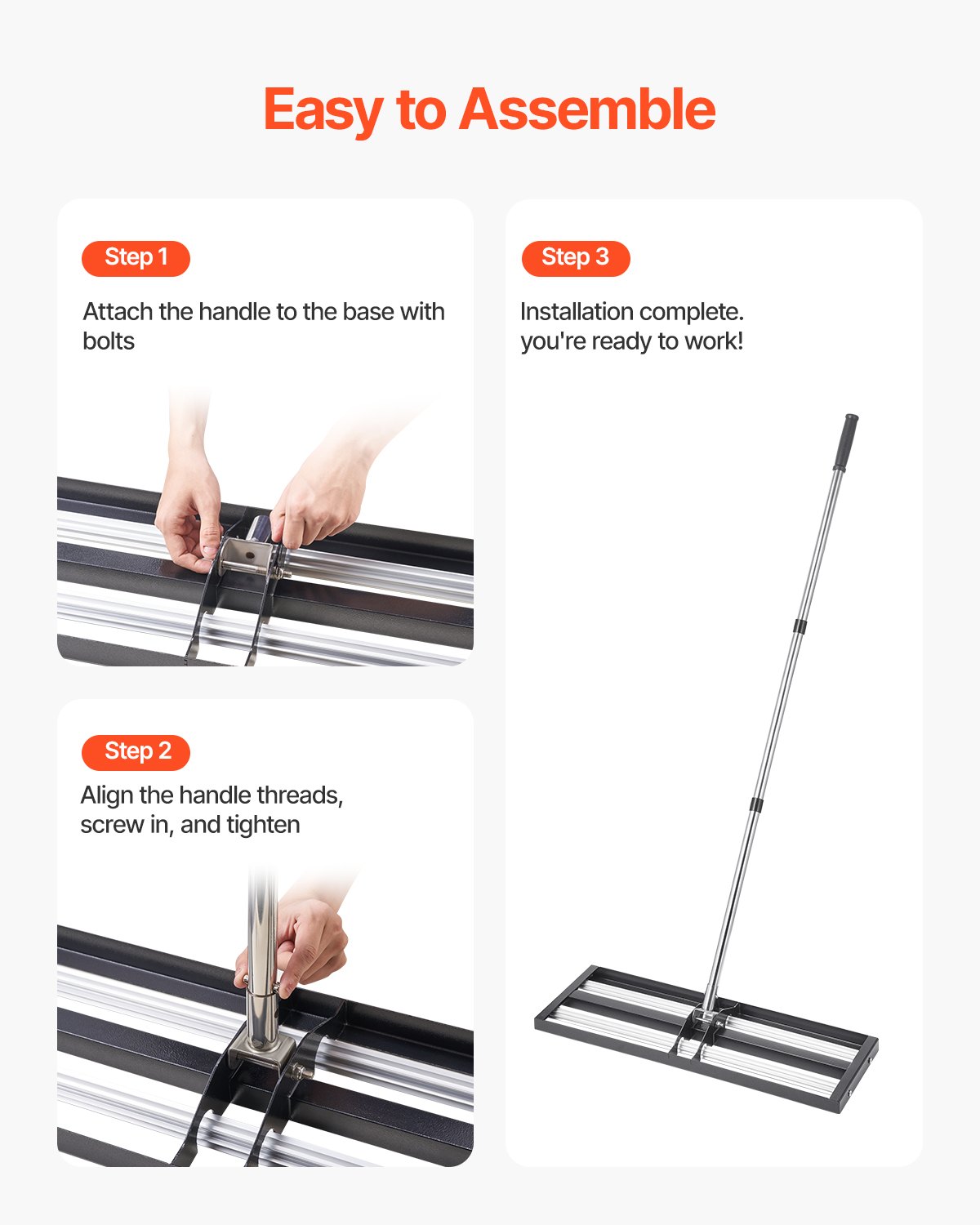 VEVOR 254 x 762 mm Lawn Leveling Rake with 2130 mm Adjustable Handle for Yard Garden