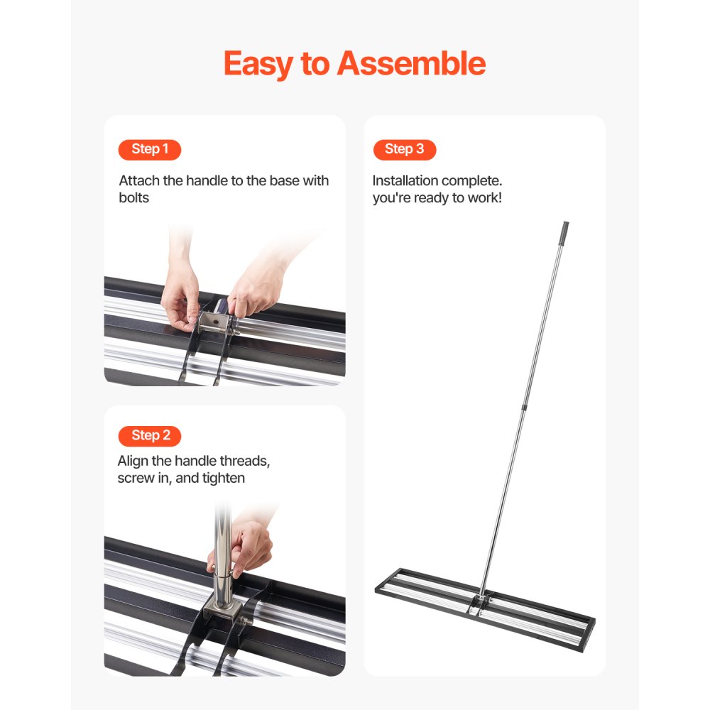 VEVOR Updated Lawn Leveling Rake with Roller, 48'' x 10" Stainless Steel Lawn Leveler with 83.9'' Adjustable Handle, Heavy Duty Yard Leveling Rake, Effort Saving Lawn Leveling Tool for Yard Golf Court