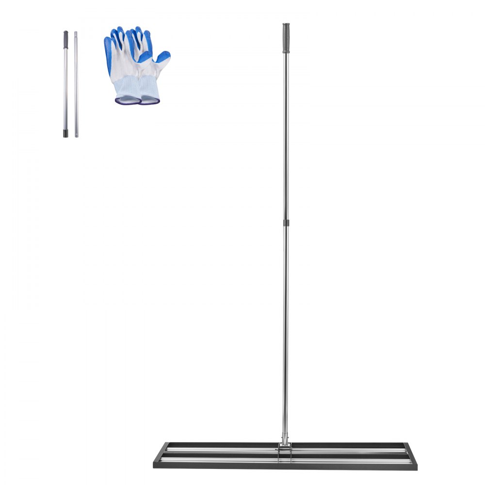VEVOR Updated Lawn Leveling Rake with Roller, 48'' x 10" Stainless Steel Lawn Leveler with 83.9'' Adjustable Handle, Heavy Duty Yard Leveling Rake, Effort Saving Lawn Leveling Tool for Yard Golf Court