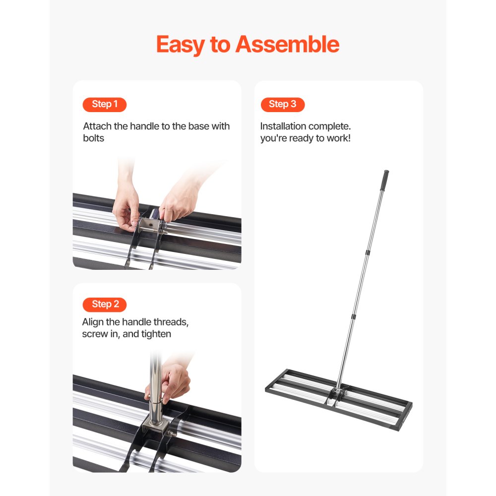 Rastrillo nivelador de césped VEVOR actualizado con rodillo, nivelador de césped de acero inoxidable de 91 x 25 cm con mango ajustable de 213 cm, rastrillo nivelador de jardín de alta resistencia, herramienta de nivelación de césped que ahorra esfuerzo para canchas de golf.