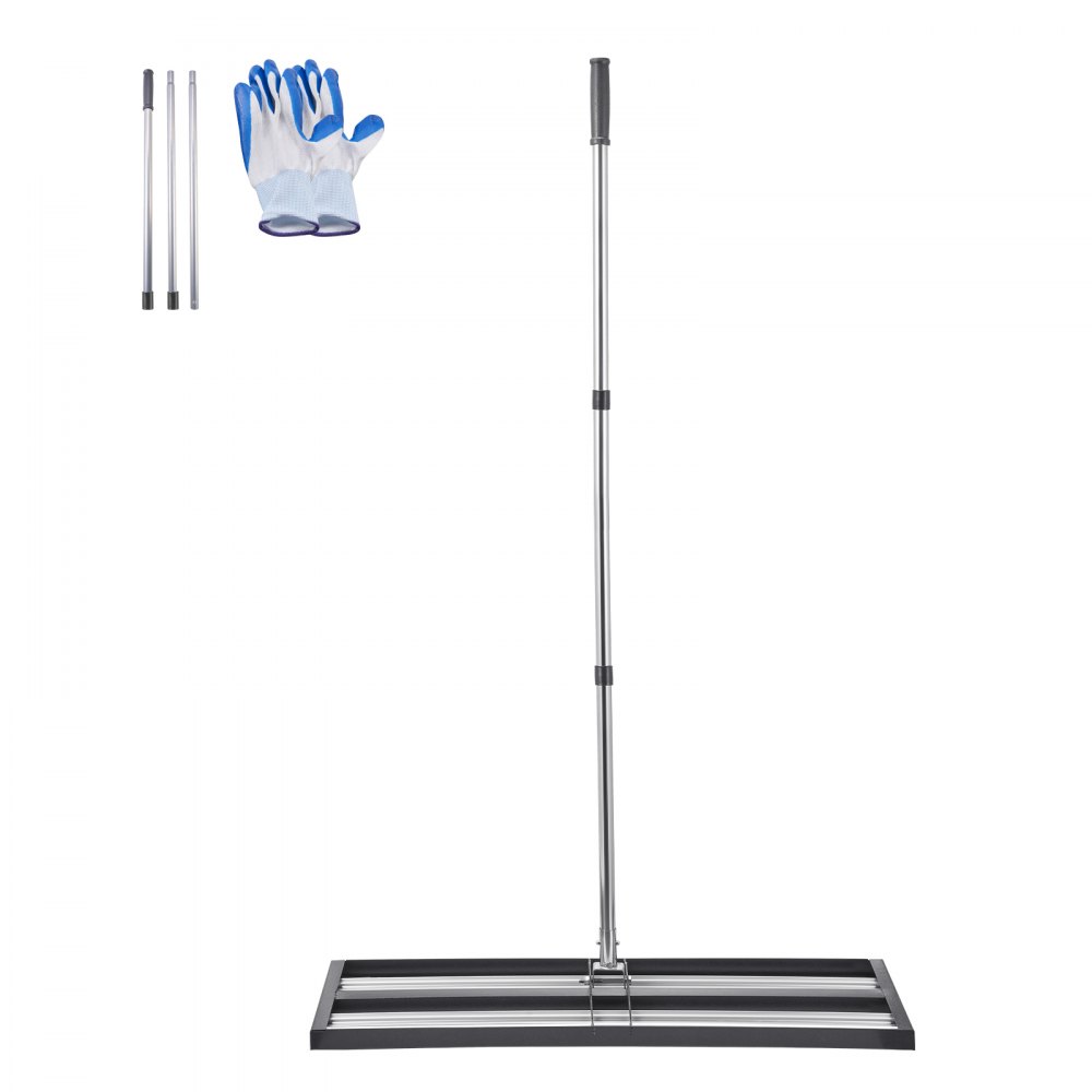 Rastrillo nivelador de césped VEVOR actualizado con rodillo, nivelador de césped de acero inoxidable de 91 x 25 cm con mango ajustable de 213 cm, rastrillo nivelador de jardín de alta resistencia, herramienta de nivelación de césped que ahorra esfuerzo para canchas de golf.