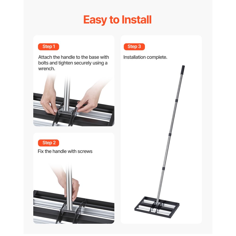 VEVOR Updated Lawn Leveling Rake with Roller, 17" x 10" Stainless Steel Lawn Leveler with 63.4" Adjustable Handle, Heavy Duty Yard Leveling Rake, Effort Saving Lawn Leveling Tool for Yard Golf Court