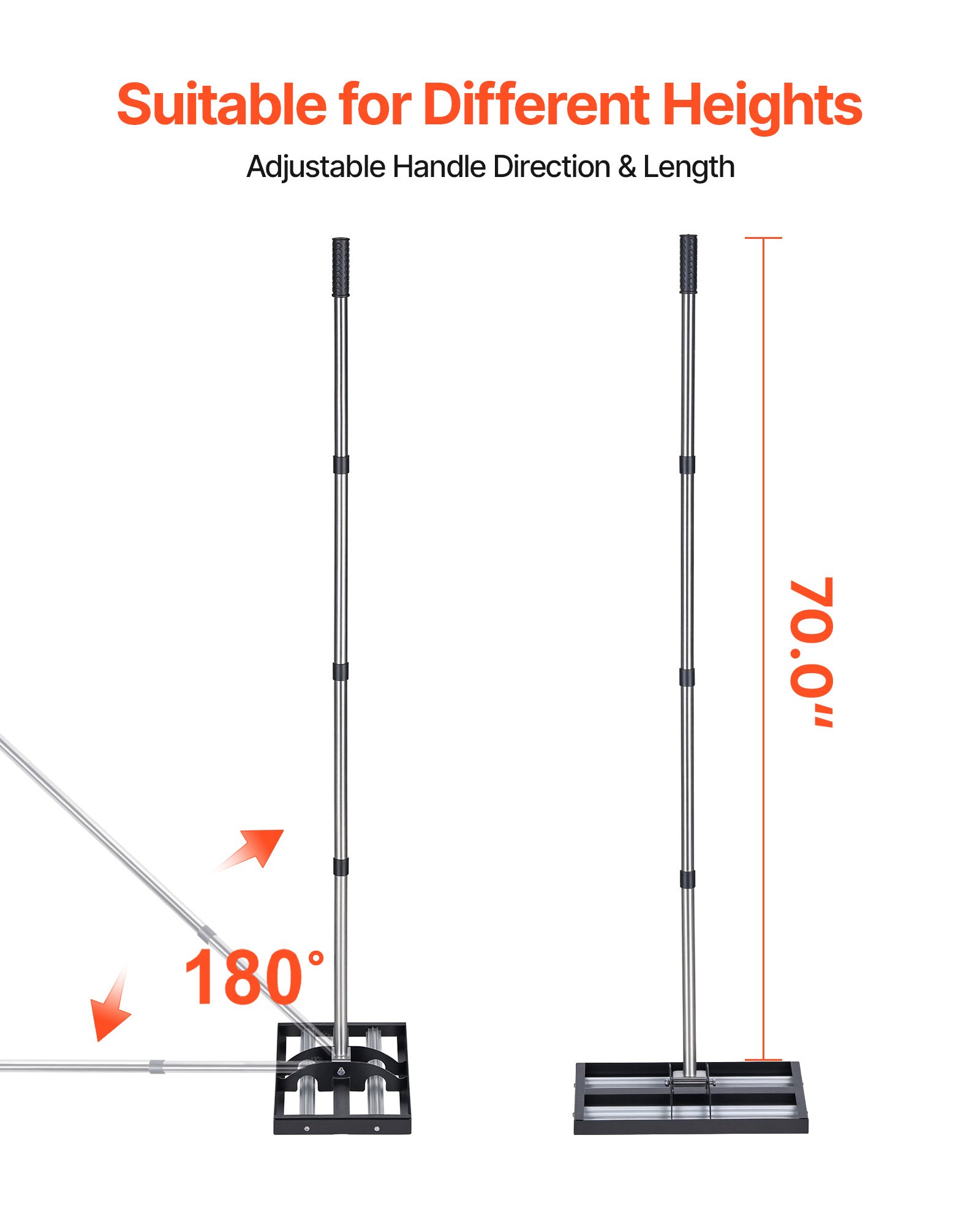 VEVOR Updated Lawn Leveling Rake with Roller, 17" x 10" Stainless Steel Lawn Leveler with 63.4" Adjustable Handle, Heavy Duty Yard Leveling Rake, Effort Saving Lawn Leveling Tool for Yard Golf Court