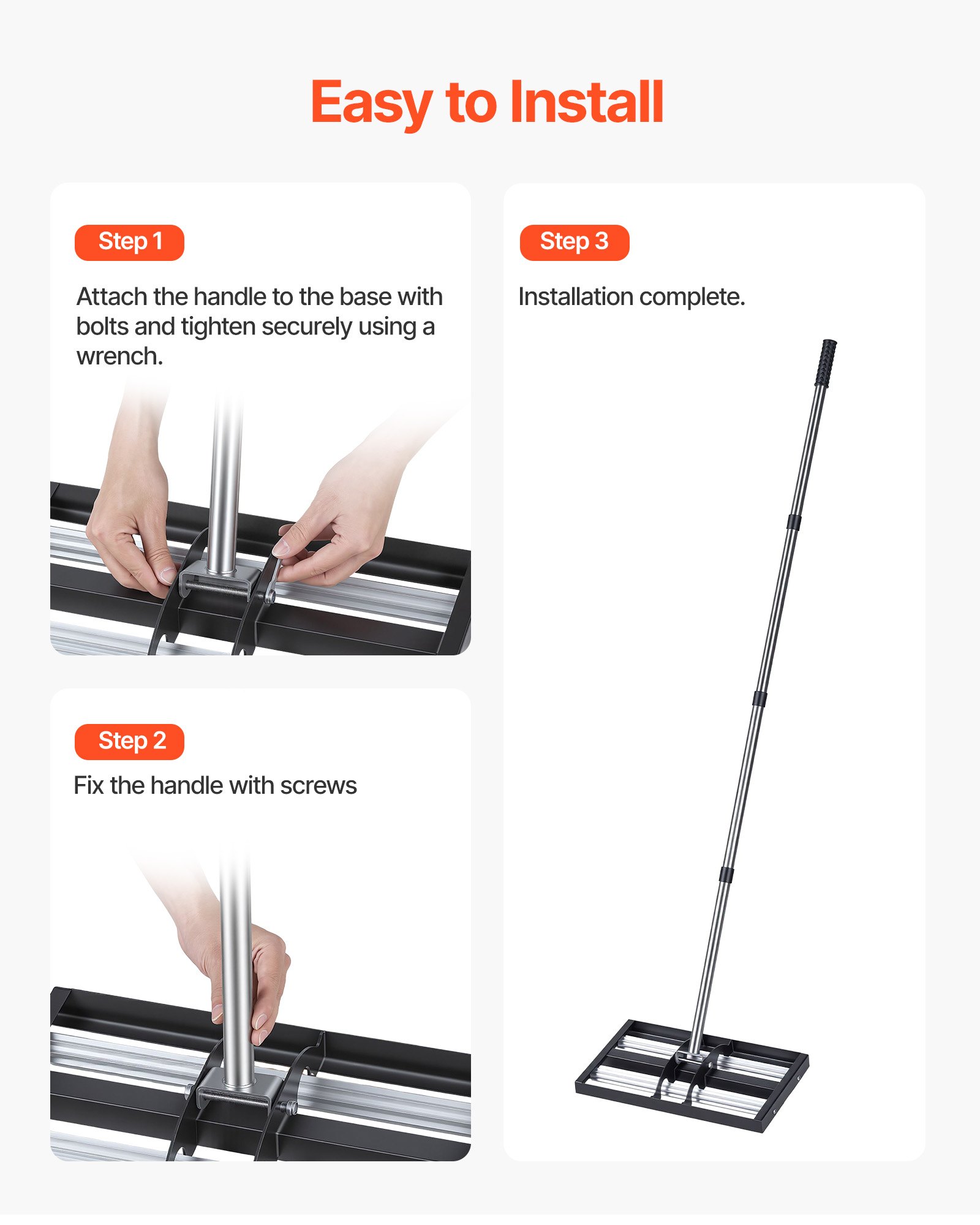 VEVOR Updated Lawn Leveling Rake with Roller, 17" x 10" Stainless Steel Lawn Leveler with 63.4" Adjustable Handle, Heavy Duty Yard Leveling Rake, Effort Saving Lawn Leveling Tool for Yard Golf Court