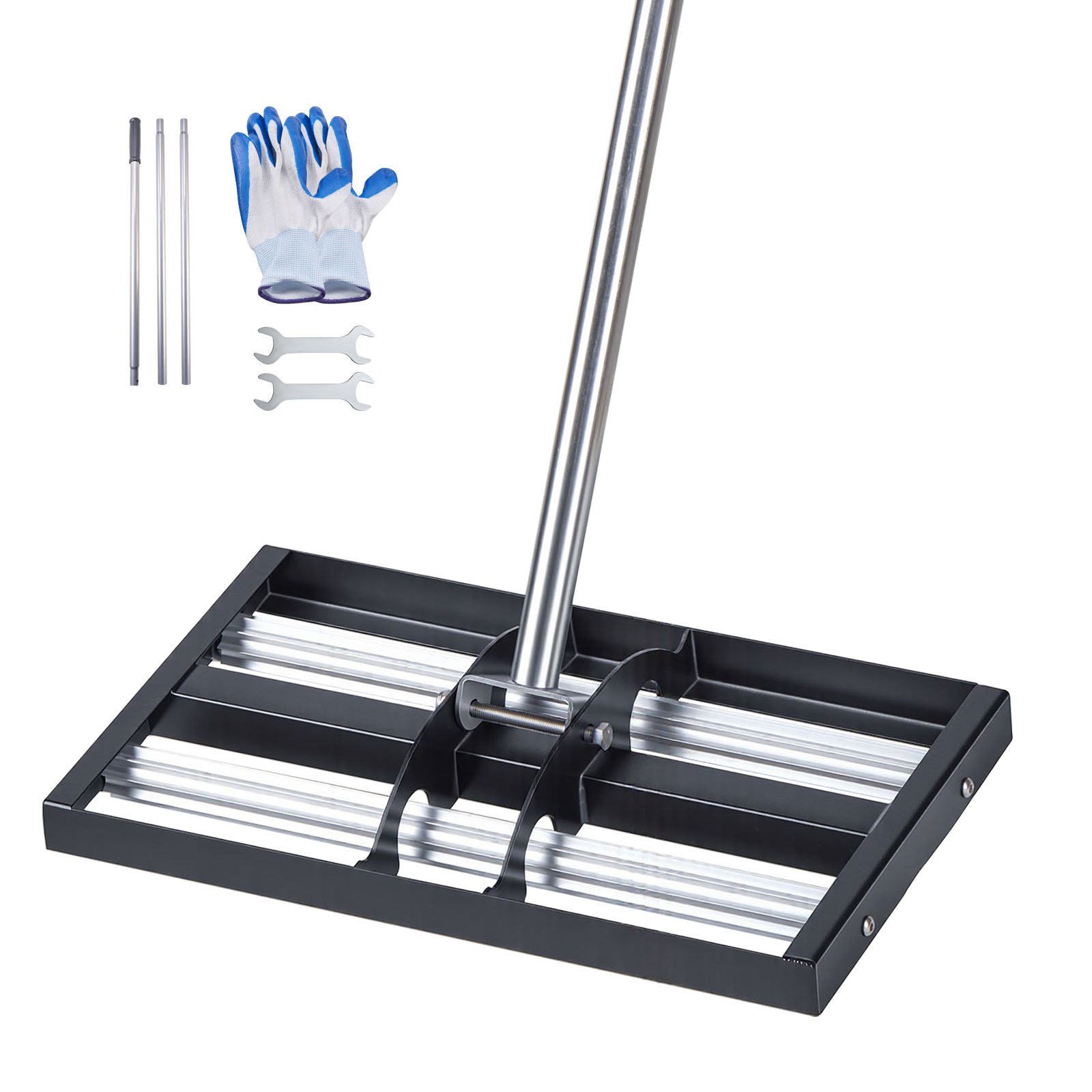 VEVOR Updated Lawn Leveling Rake with Roller, 17" x 10" Stainless Steel Lawn Leveler with 63.4" Adjustable Handle, Heavy Duty Yard Leveling Rake, Effort Saving Lawn Leveling Tool for Yard Golf Court