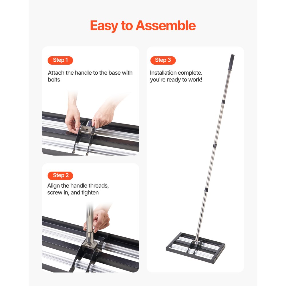 VEVOR Updated Lawn Leveling Rake with Roller, 17" x 10" Stainless Steel Lawn Leveler with 63.4" Adjustable Handle, Heavy Duty Yard Leveling Rake, Effort Saving Lawn Leveling Tool for Yard Golf Court