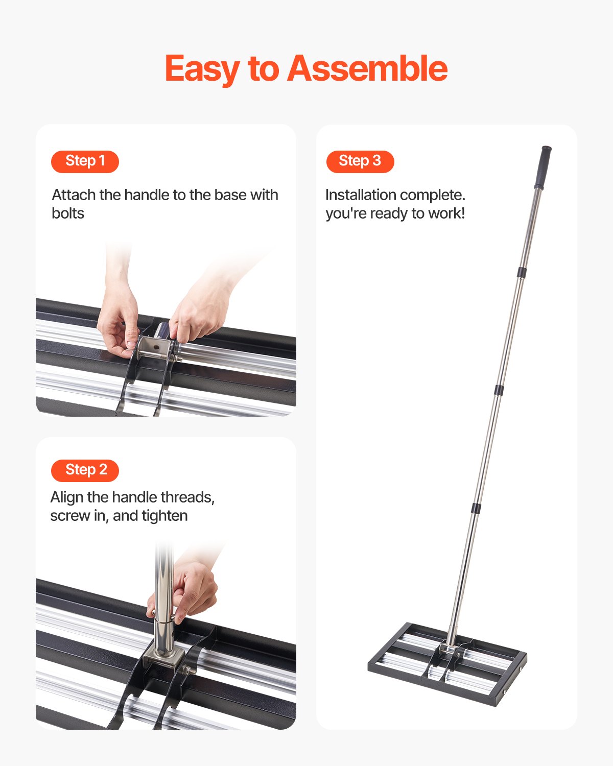 VEVOR Updated Lawn Leveling Rake with Roller, 17" x 10" Stainless Steel Lawn Leveler with 63.4" Adjustable Handle, Heavy Duty Yard Leveling Rake, Effort Saving Lawn Leveling Tool for Yard Golf Court