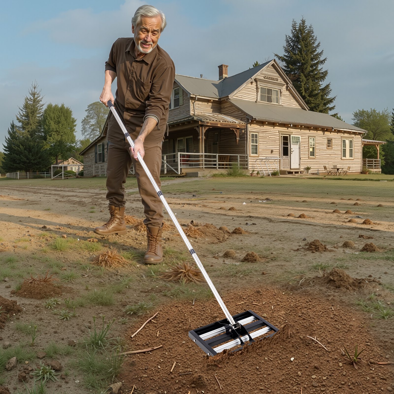 VEVOR Updated Lawn Leveling Rake with Roller, 17" x 10" Stainless Steel Lawn Leveler with 63.4" Adjustable Handle, Heavy Duty Yard Leveling Rake, Effort Saving Lawn Leveling Tool for Yard Golf Court