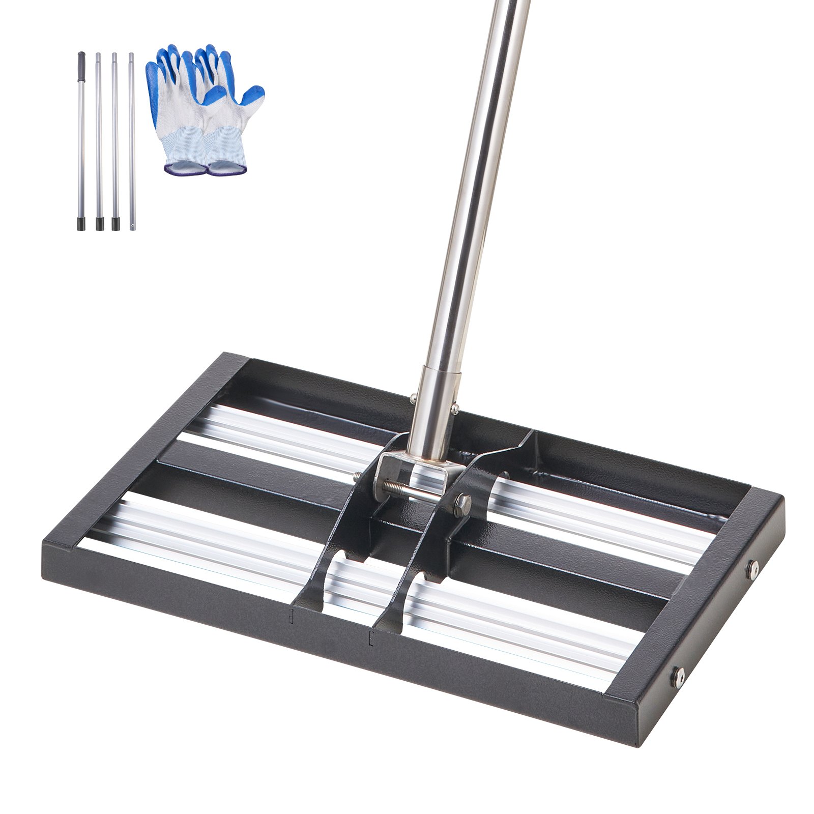 VEVOR Updated Lawn Leveling Rake with Roller, 17" x 10" Stainless Steel Lawn Leveler with 63.4" Adjustable Handle, Heavy Duty Yard Leveling Rake, Effort Saving Lawn Leveling Tool for Yard Golf Court