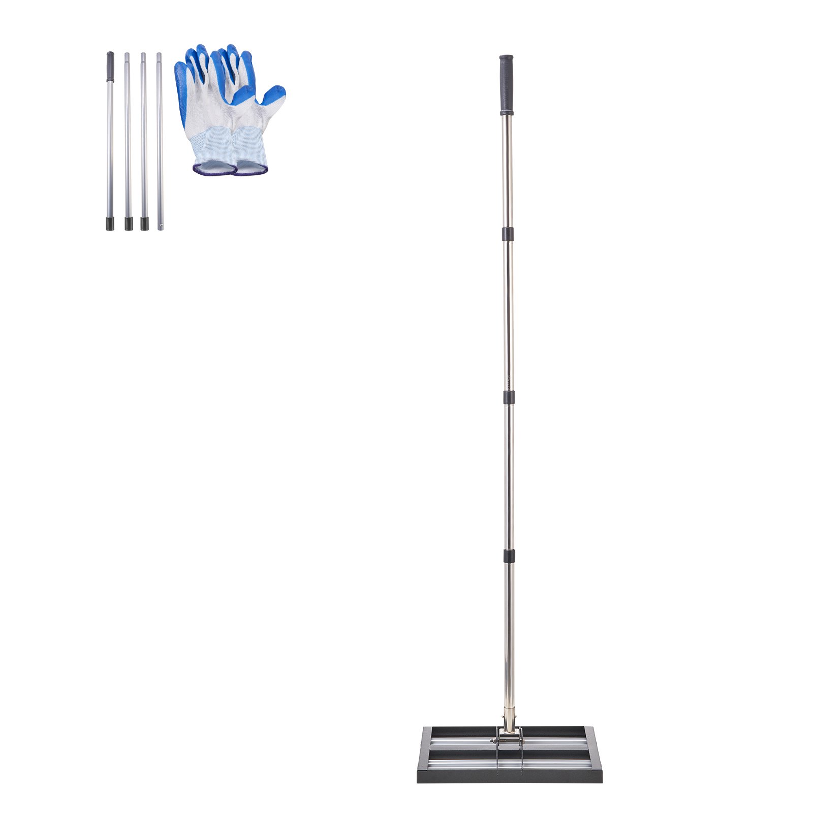 VEVOR Updated Lawn Leveling Rake with Roller, 17" x 10" Stainless Steel Lawn Leveler with 63.4" Adjustable Handle, Heavy Duty Yard Leveling Rake, Effort Saving Lawn Leveling Tool for Yard Golf Court