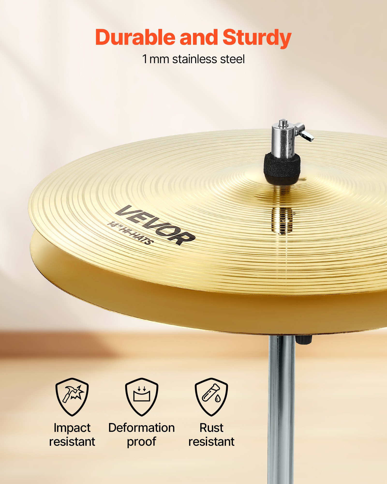 VEVOR Cymbal Pack, 4 Pieces Cymbals for Drum Set, Alloy Cymbals Drum Set Includes 14-inch Hi-Hats, 16-inch Crash, 18-inch Crash, 20-inch Ride, Drumsticks & Cymbal Bag, Alloy Cymbal Pack for Drummer