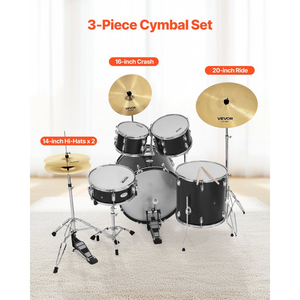 VEVOR Cymbal Pack, 3 Pieces Cymbals for Drum Set, Alloy Cymbals Drum Set Includes 35.5 cm Hi-Hats, 40 cm Crash, 50.5 cm Ride, Drumsticks & Cymbal Bag, Alloy Cymbal Pack for Drummer, Bright Copper