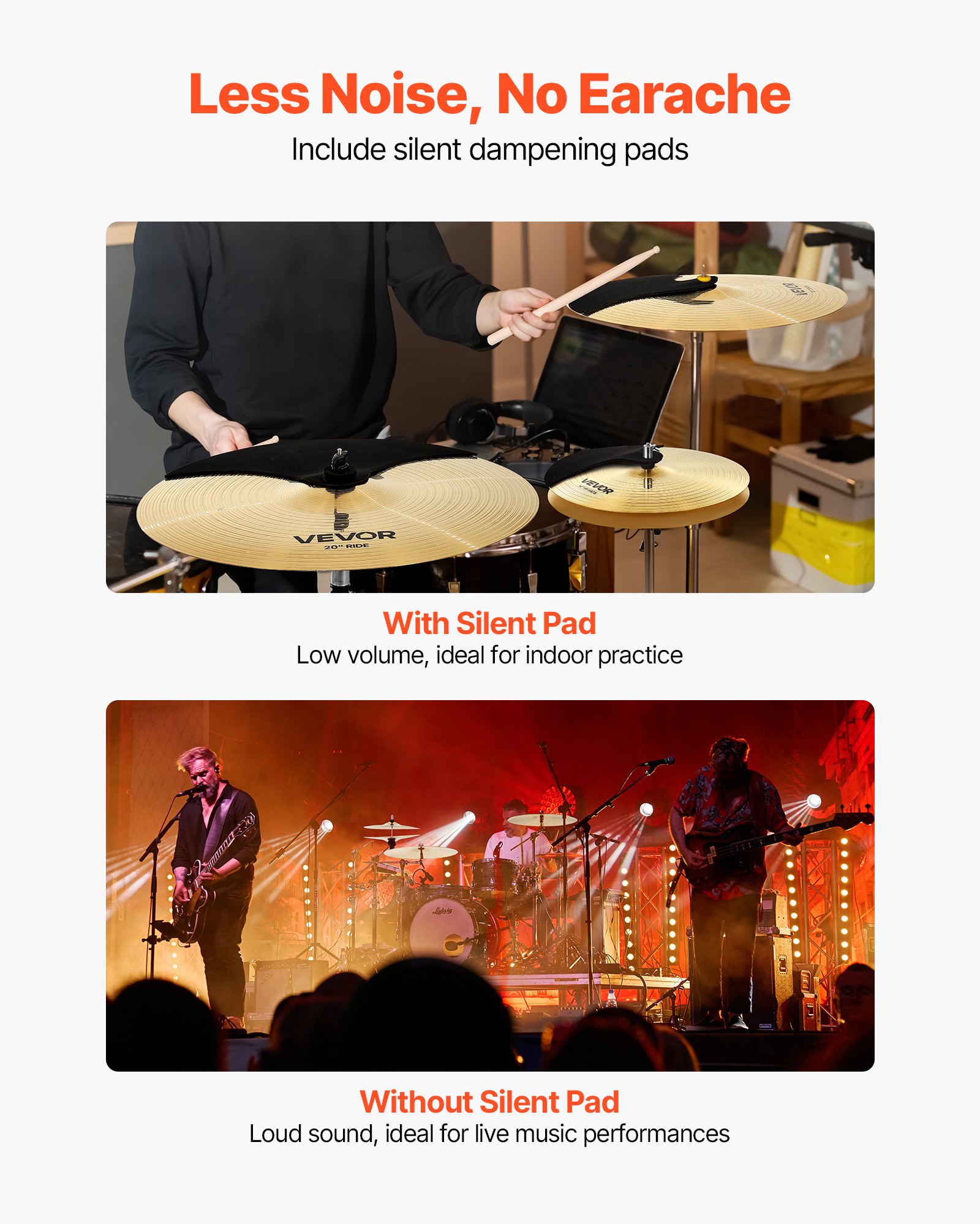 VEVOR Cymbal Pack, 3 Pieces Cymbals for Drum Set, Alloy Cymbals Drum Set Includes 35.5 cm Hi-Hats, 40 cm Crash, 50.5 cm Ride, Drumsticks & Cymbal Bag, Alloy Cymbal Pack for Drummer, Bright Copper