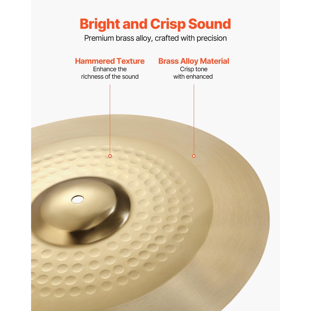 VEVOR Cymbal Pack, 4 Pieces Cymbals for Drum Set, Alloy Cymbals Drum Set Includes 35.5 cm Hi-Hats, 40 cm Crash, 50.5 cm Ride, 25.4 cm Splash, Drumsticks & Cymbal Bag, Alloy Cymbal Pack for Drummer