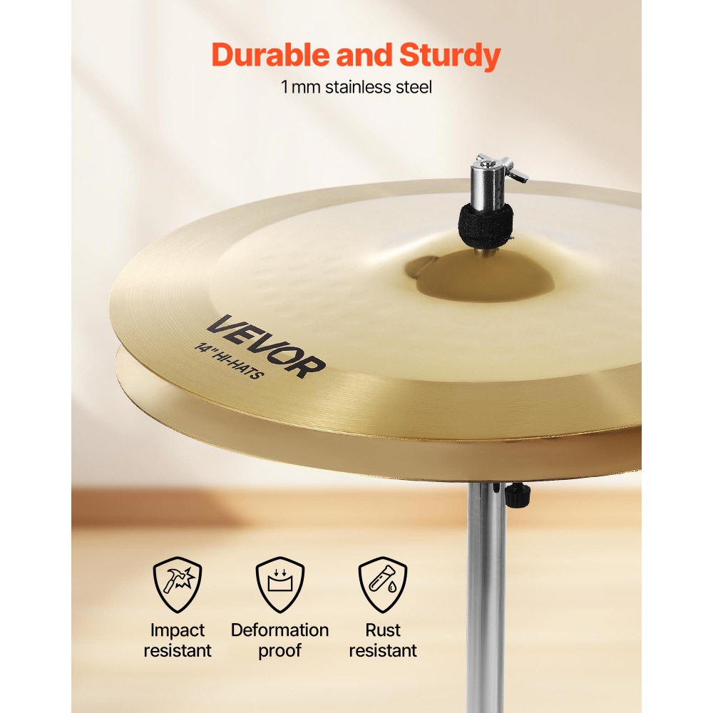 VEVOR Cymbal Pack, 4 Pieces Cymbals for Drum Set, Alloy Cymbals Drum Set Includes 35.5 cm Hi-Hats, 40 cm Crash, 50.5 cm Ride, 25.4 cm Splash, Drumsticks & Cymbal Bag, Alloy Cymbal Pack for Drummer