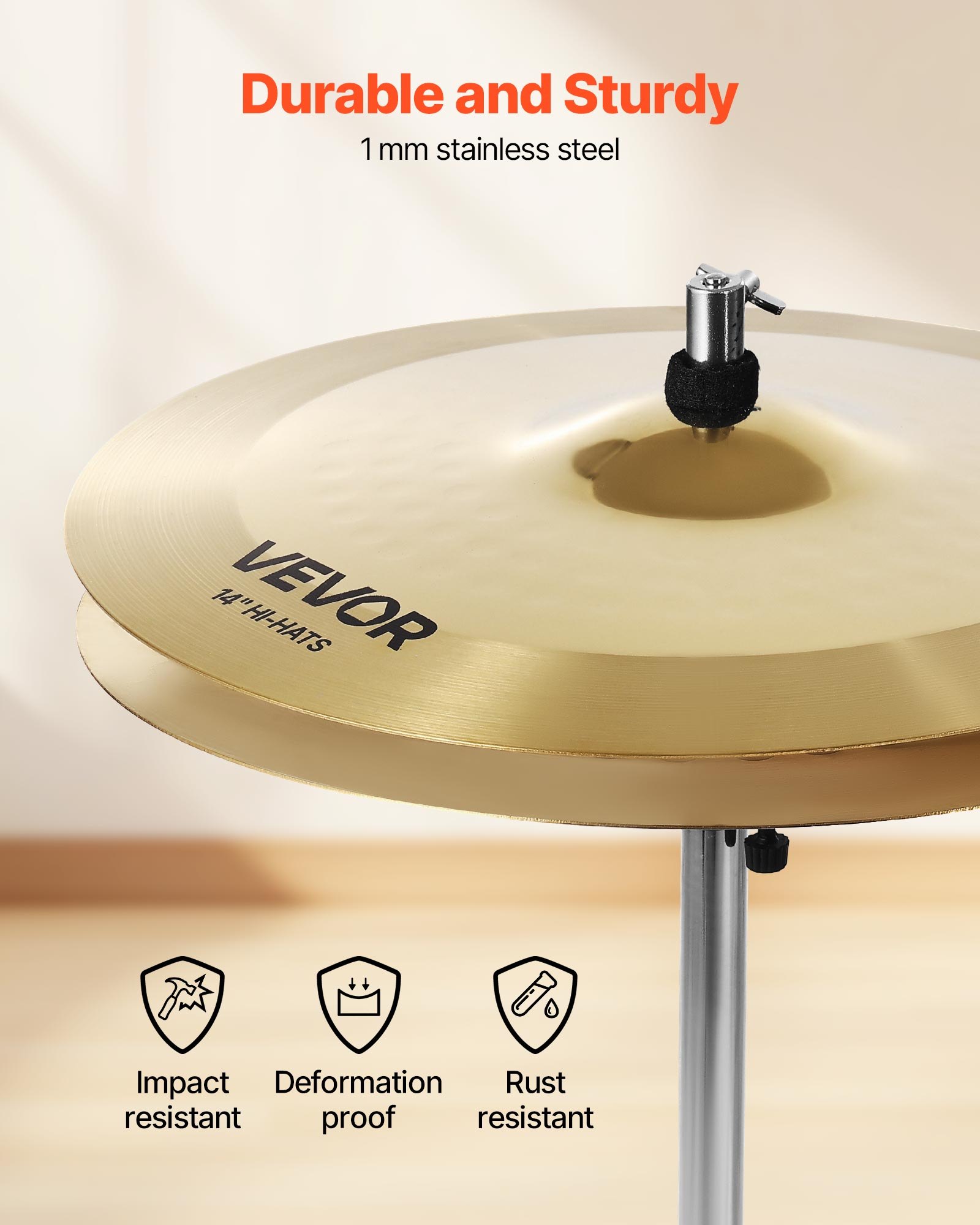 VEVOR Cymbal Pack, 4 Pieces Cymbals for Drum Set, Alloy Cymbals Drum Set Includes 35.5 cm Hi-Hats, 40 cm Crash, 50.5 cm Ride, 25.4 cm Splash, Drumsticks & Cymbal Bag, Alloy Cymbal Pack for Drummer