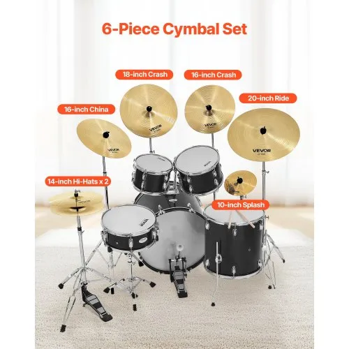 SONICAKE Low Volume Cymbal Pack Silent Cymbal Set 14 Hi-Hat 16 Crash 18 Crash 20 Ride Cymbal Practice Set of 5pcs Silver