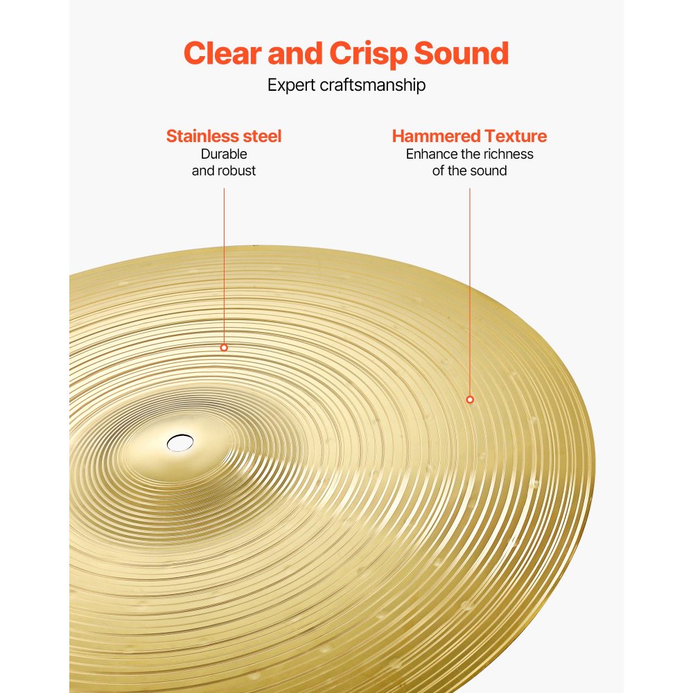 VEVOR Cymbal Pack, 6 Pieces Cymbals for Drum Set, Alloy Cymbals Drum Set Includes 35.5 cm Hi-Hats, 40 cm Crash, 45.5 cm Crash, 50.5 cm Ride, 25.4 cm Splash, 40 cm China, Drumsticks & Cymbal Bag