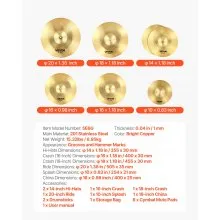 VEVOR Cymbal Pack 6 Pieces Cymbal Set 10 14 16 18 20 Inches Cymbals for Drum