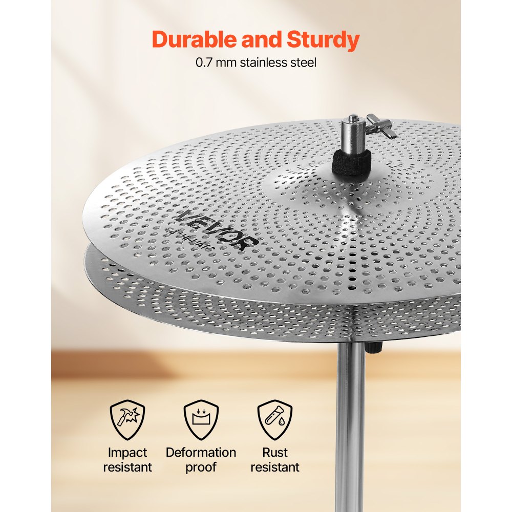 VEVOR Low Volume Cymbal Pack, 4 Pieces Quiet Cymbals for Drum Set, Alloy Cymbals Drum Set Includes 35 cm Hi-Hats, 40 cm Crash, 45.5 cm Crash, 50.5 cm Ride, Drumsticks & Cymbal Bag, Bright Copper