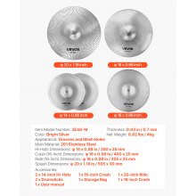VEVOR Low Volume Cymbal Pack 4 Pieces 14 16 18 20 Inches Alloy Cymbals for Drum