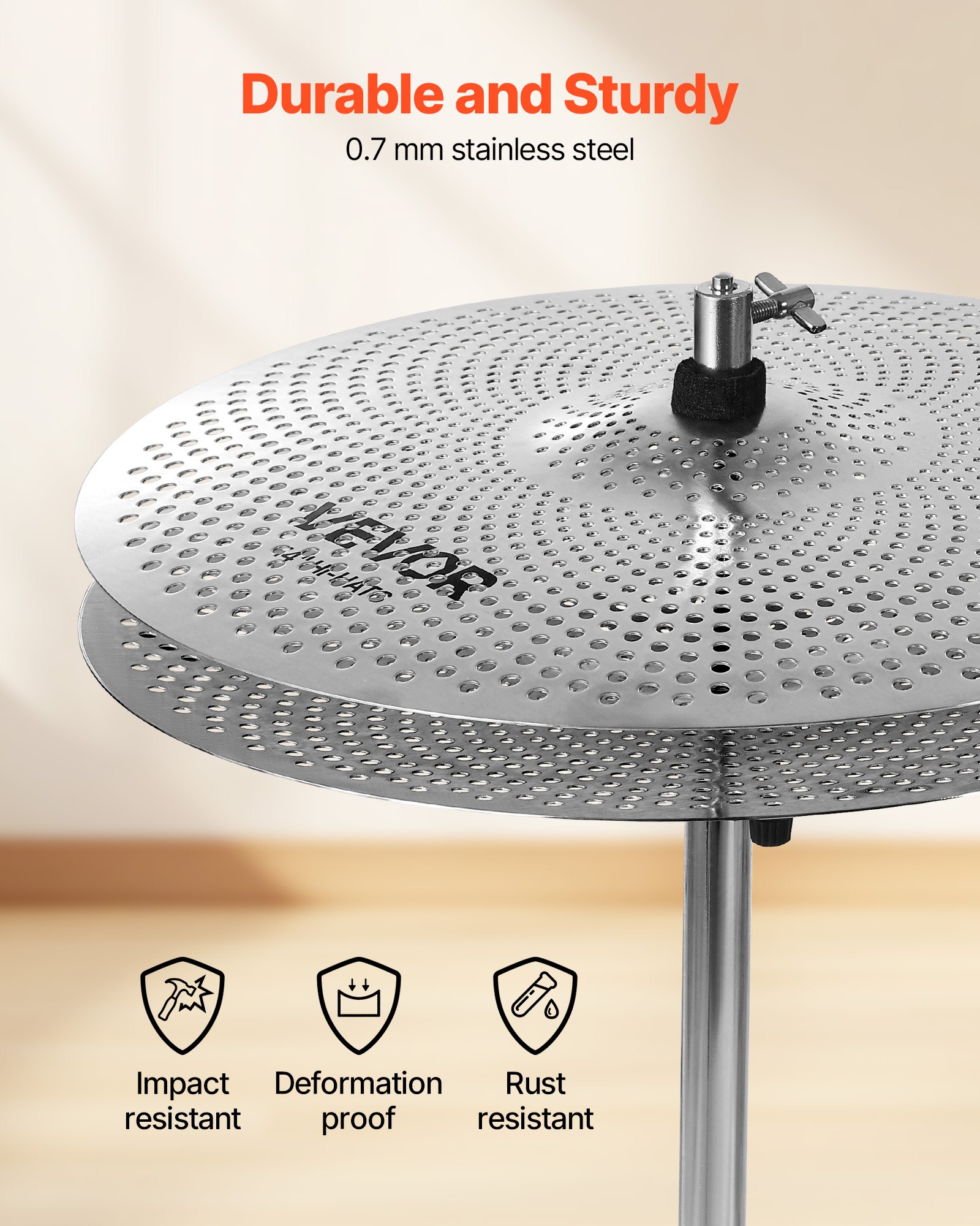 VEVOR Low Volume Cymbal Pack, 4 Pieces Quiet Cymbals for Drum Set, Alloy Cymbals Drum Set Includes 35 cm Hi-Hats, 40 cm Crash, 45.5 cm Crash, 50.5 cm Ride, Drumsticks & Cymbal Bag, Bright Copper