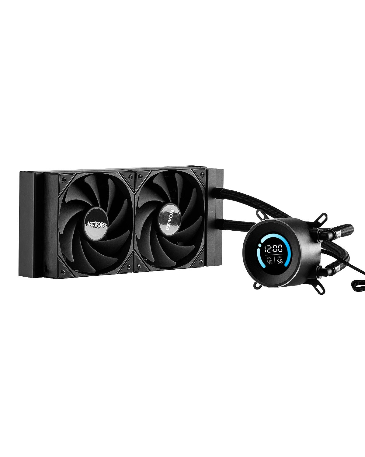 VEVOR CPU Liquid Cooler, AIO CPU Water Cooler - 120mm PWN Fans, Pump, 1.8" Display, Max. 2200RPM CPU Cooling Fan, Efficient Black PC Water Cooler for Intel 115X/1366/2011/1700/1200, AMD AM4/AM5