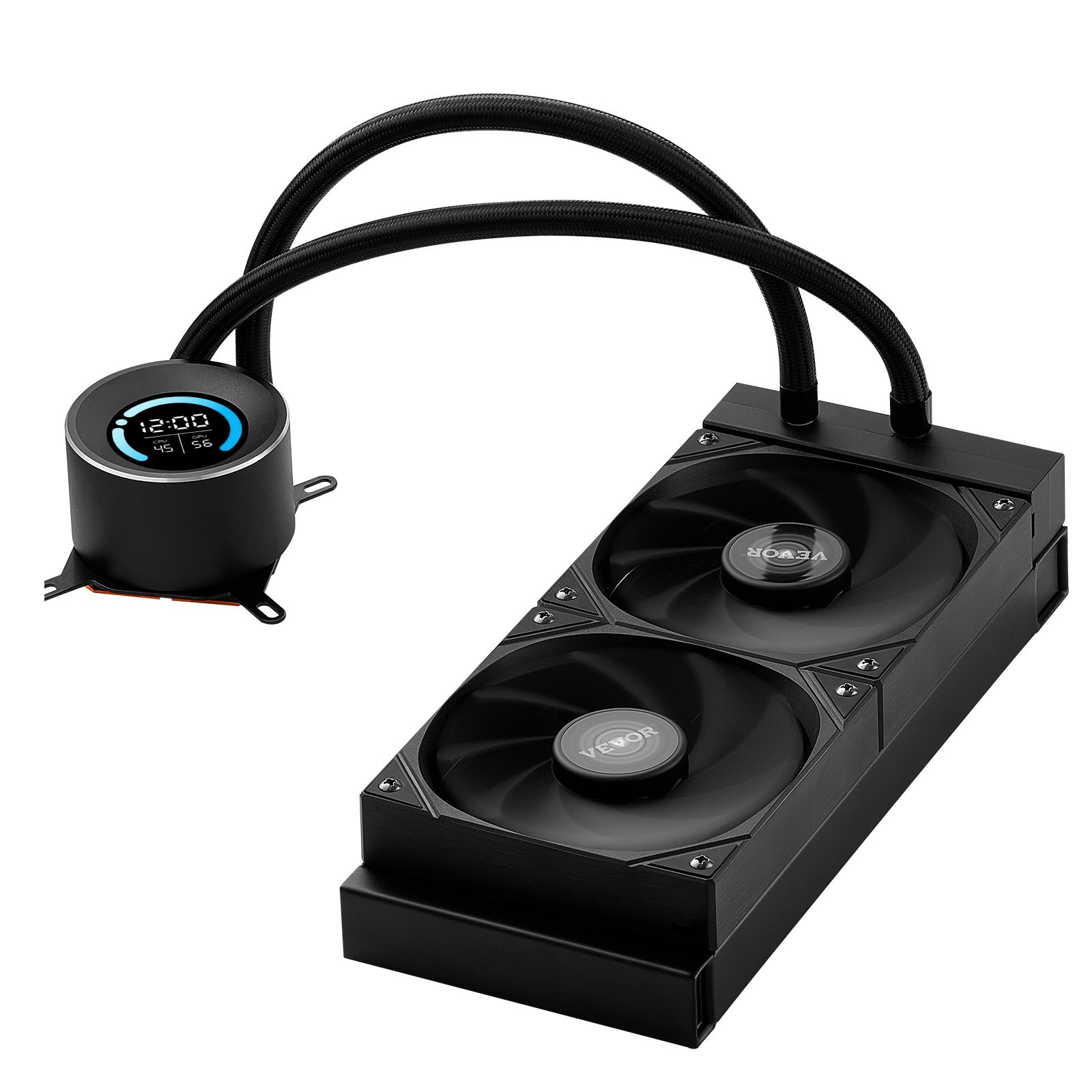 VEVOR CPU Liquid Cooler, AIO CPU Water Cooler - 120mm PWN Fans, Pump, 1.8" Display, Max. 2200RPM CPU Cooling Fan, Efficient Black PC Water Cooler for Intel 115X/1366/2011/1700/1200, AMD AM4/AM5