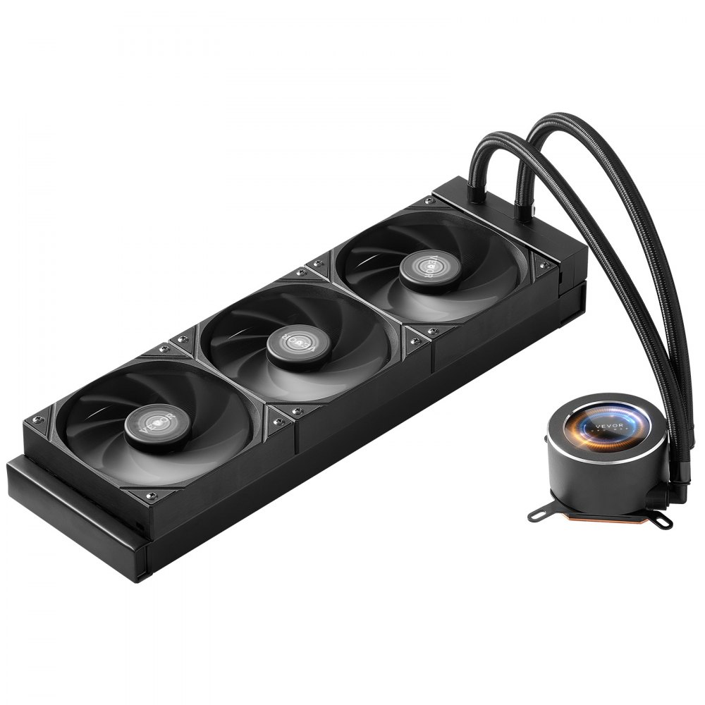 VEVOR CPU Liquid Cooler, AIO CPU Water Cooler - 3 x 120mm PWN Fans, Pump & 2.1" LCD Display, Max 2200PRM Black CPU Cooling Fan, Compatible for Intel 115X/1366/2011/1700/1200, AMD AM4/AM5