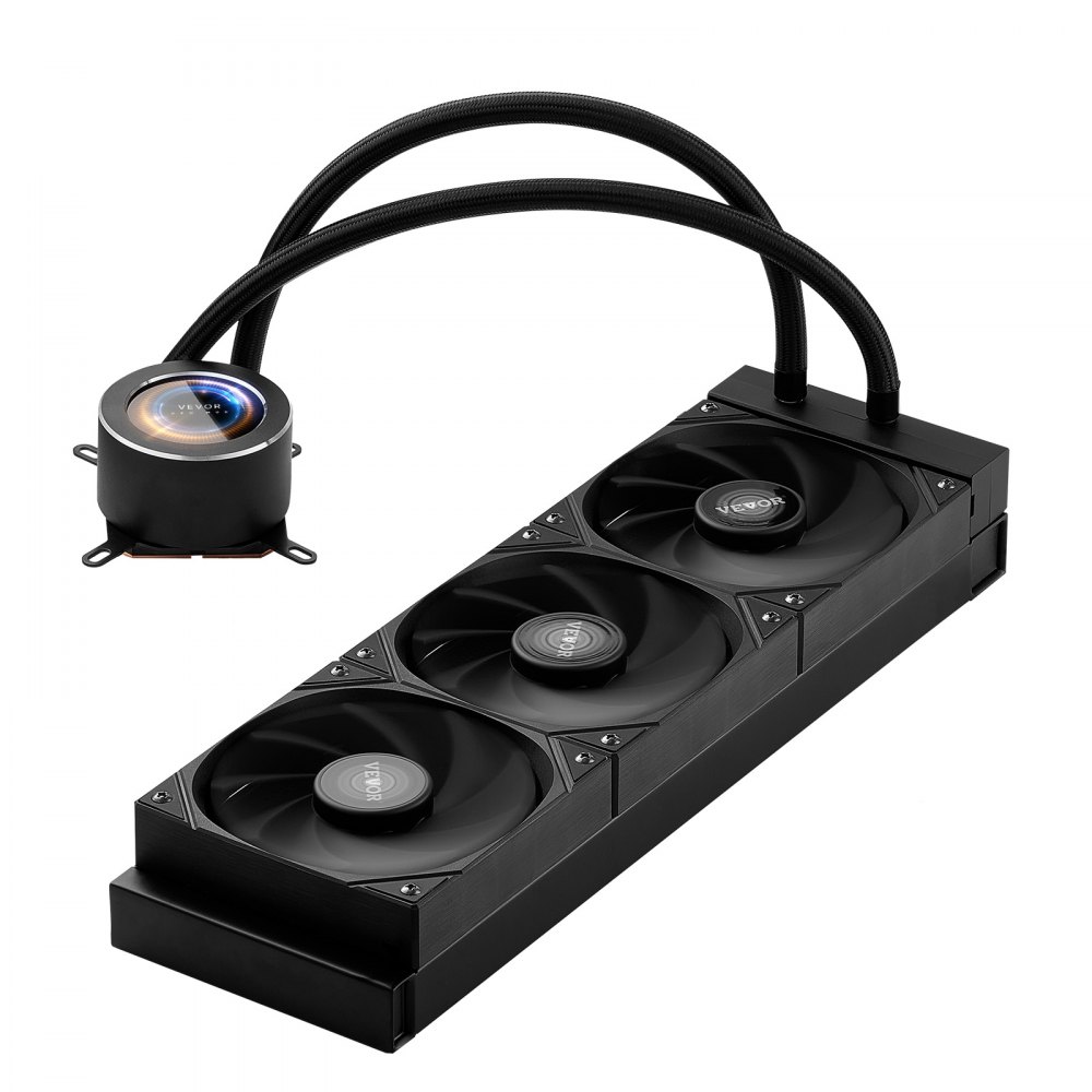 VEVOR CPU Liquid Cooler, AIO CPU Water Cooler - 3 x 120mm PWN Fans, Pump & 2.1" LCD Display, Max 2200PRM Black CPU Cooling Fan, Compatible for Intel 115X/1366/2011/1700/1200, AMD AM4/AM5
