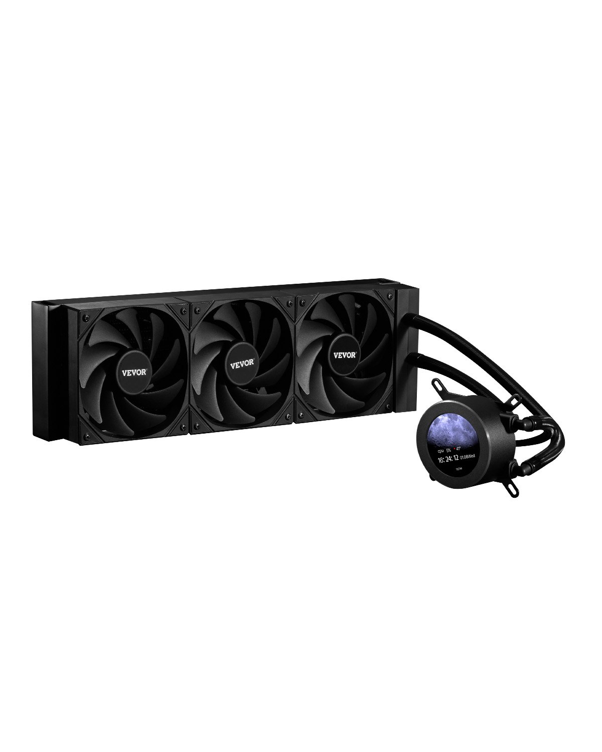 VEVOR CPU Liquid Cooler, AIO CPU Water Cooler - 3 x 120mm PWN Fans, Pump & 2.1" LCD Display, Max 2200PRM Black CPU Cooling Fan, Compatible for Intel 115X/1366/2011/1700/1200, AMD AM4/AM5