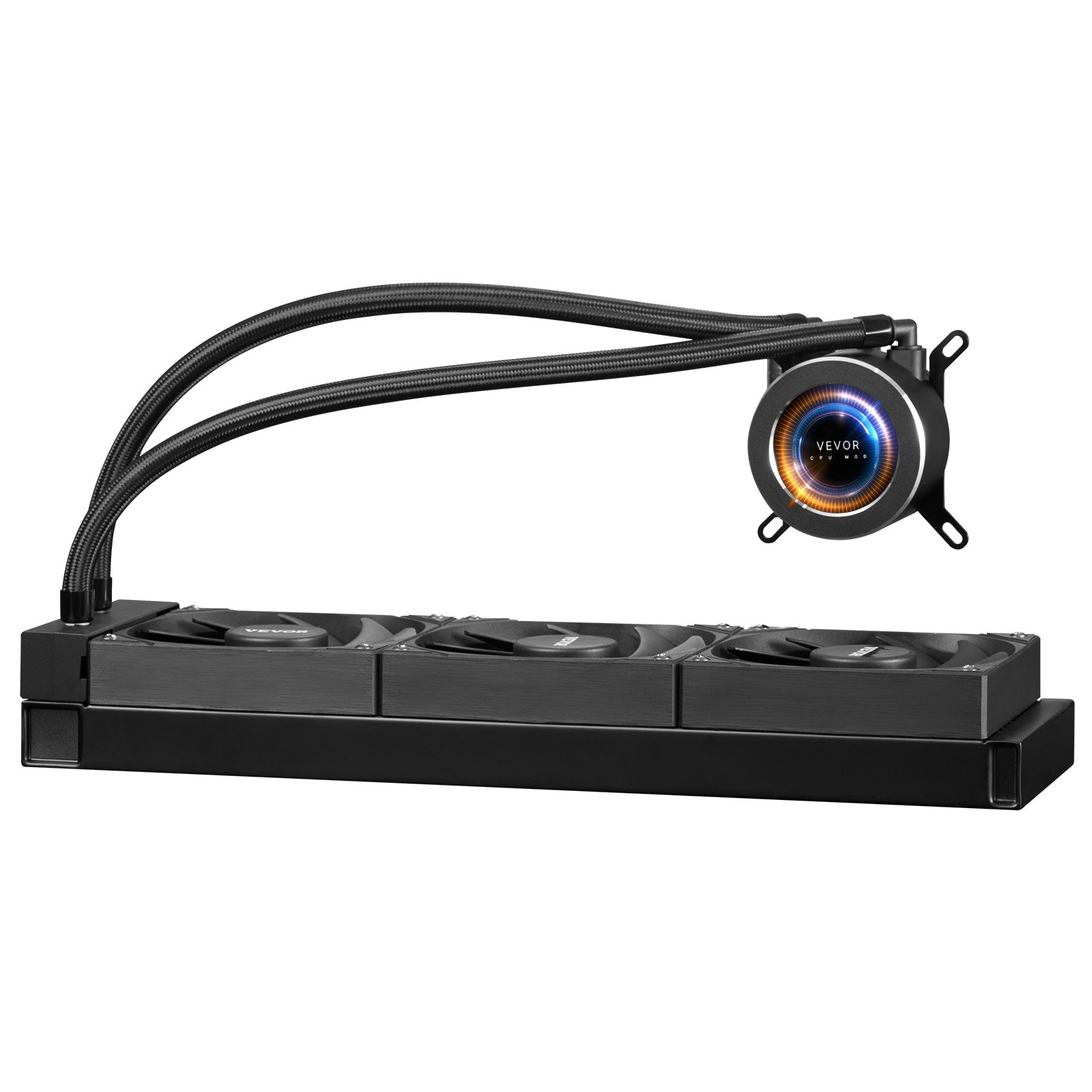 VEVOR CPU Liquid Cooler, AIO CPU Water Cooler - 3 x 120mm PWN Fans, Pump & 2.1" LCD Display, Max 2200PRM Black CPU Cooling Fan, Compatible for Intel 115X/1366/2011/1700/1200, AMD AM4/AM5