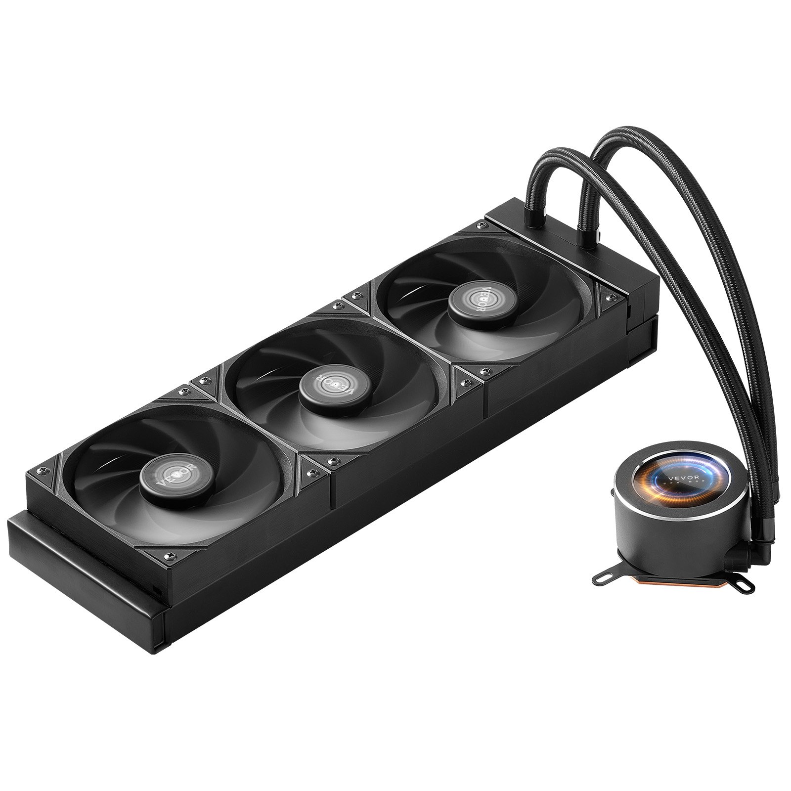 VEVOR CPU Liquid Cooler, AIO CPU Water Cooler - 3 x 120mm PWN Fans, Pump & 2.1" LCD Display, Max 2200PRM Black CPU Cooling Fan, Compatible for Intel 115X/1366/2011/1700/1200, AMD AM4/AM5