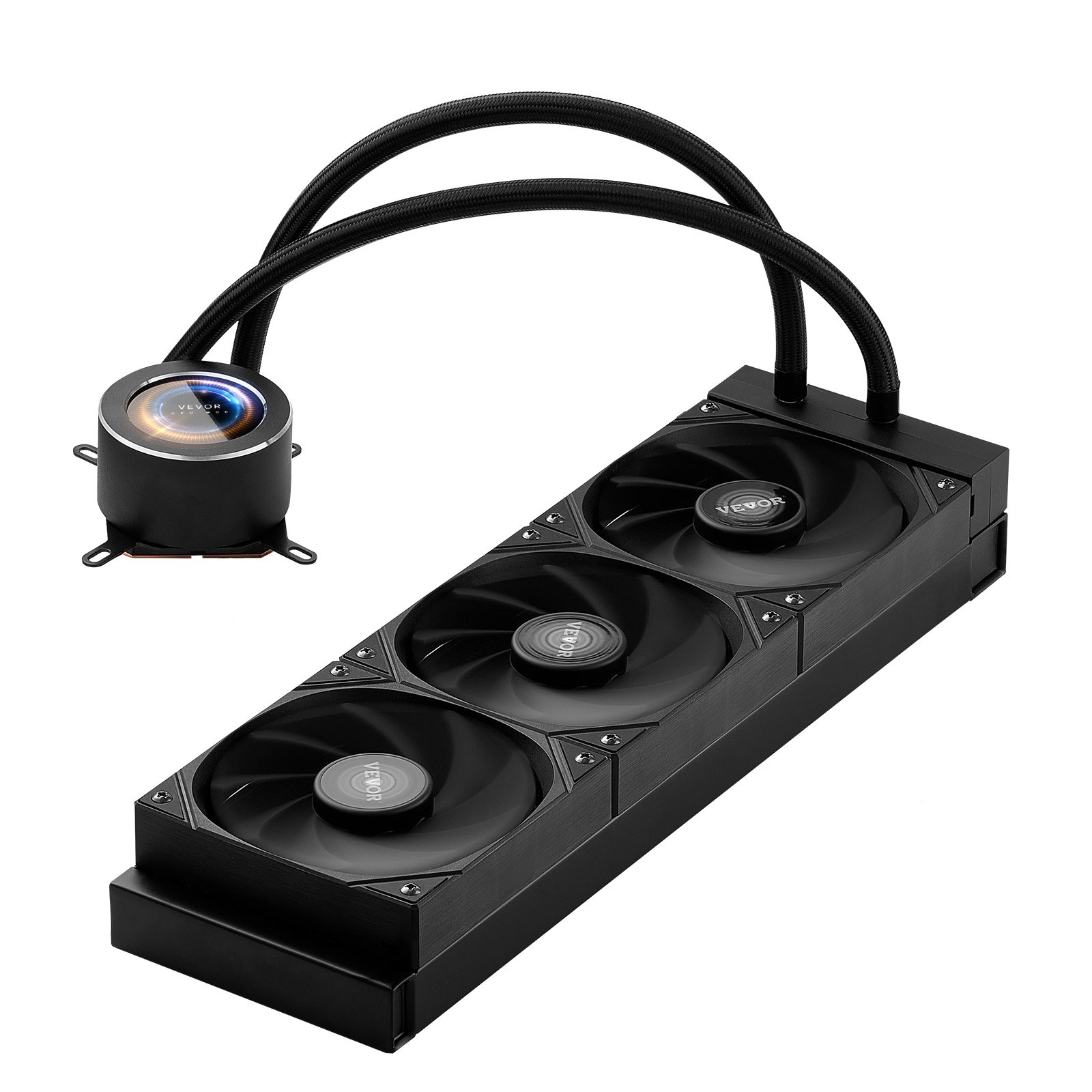 VEVOR CPU Liquid Cooler, AIO CPU Water Cooler - 3 x 120mm PWN Fans, Pump & 2.1" LCD Display, Max 2200PRM Black CPU Cooling Fan, Compatible for Intel 115X/1366/2011/1700/1200, AMD AM4/AM5