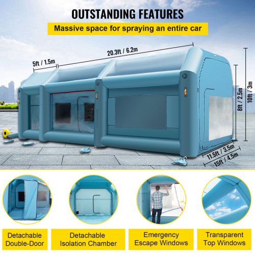 VEVOR Portable Inflatable Paint Booth, 26x15x10ft Inflatable Spray Booth, Car Paint Tent w/Air Filter System & 2 Blowers, Upgraded Blow Up Spray Booth Tent, Auto Paint Workstation, Car Parking Garage