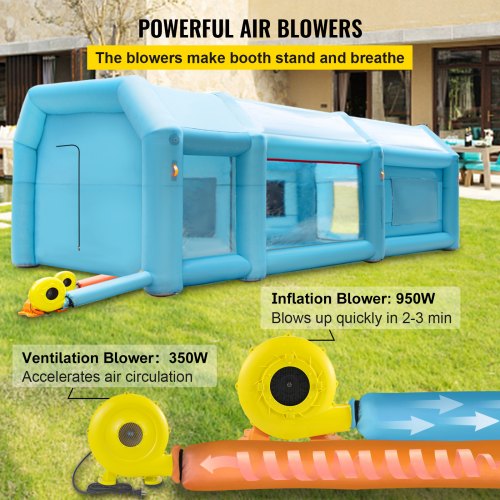 VEVOR Portable Inflatable Paint Booth, 26x15x10ft Inflatable Spray Booth, Car Paint Tent w/Air Filter System & 2 Blowers, Upgraded Blow Up Spray Booth Tent, Auto Paint Workstation, Car Parking Garage