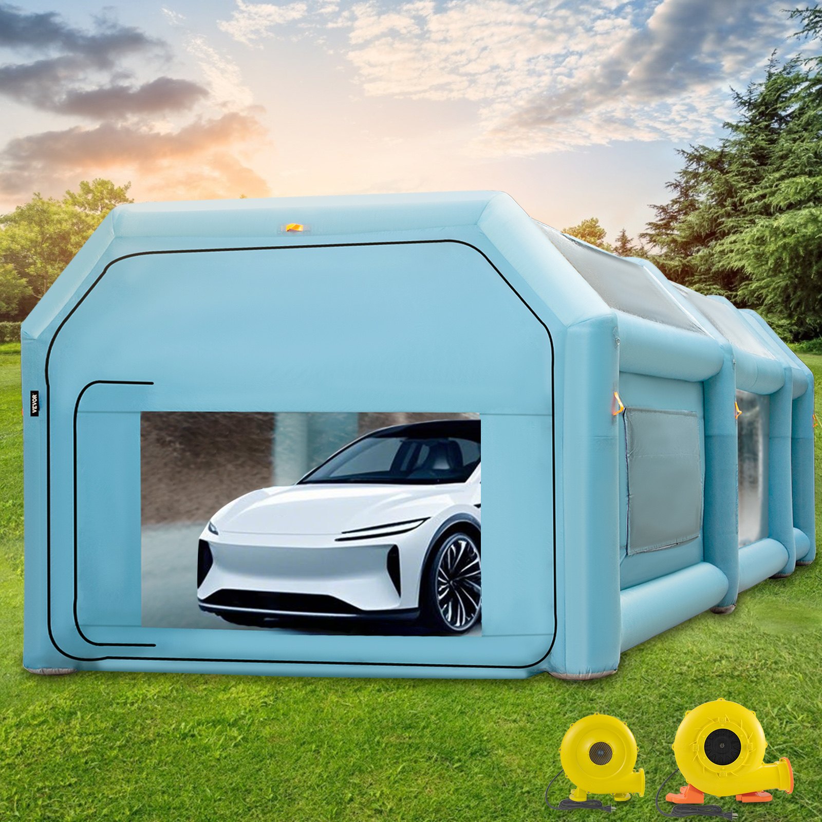 VEVOR  26x15x10ft Portable Inflatable Paint Booth,Inflatable Spray Booth, Car Paint Tent with Air Filter System & 2 Blowers, Upgraded Blow Up Spray Booth Tent, Auto Paint Workstation, Car Parking Gara
