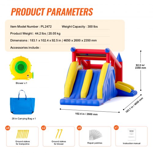 Château Gonflable Avec Toboggan Et Trampoline – 408x240x245 Cm – Pour Jardin, Fêtes Enfants – Soufflerie Incluse !