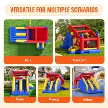 VEVOR Inflatable Bounce House, Outdoor High Quality Playhouse Trampoline, Jumping Bouncer with Blower, Slide, and Storage Bag, Family Backyard Bouncy Castle, for Kid Ages 3–8 Years, 183x102x92 inch