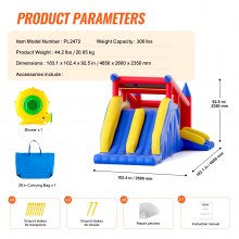 VEVOR Inflatable Bounce House, Outdoor High Quality Playhouse Trampoline, Jumping Bouncer with Blower, Slide, and Storage Bag, Family Backyard Bouncy Castle, for Kid Ages 3–8 Years, 183x102x92 inch