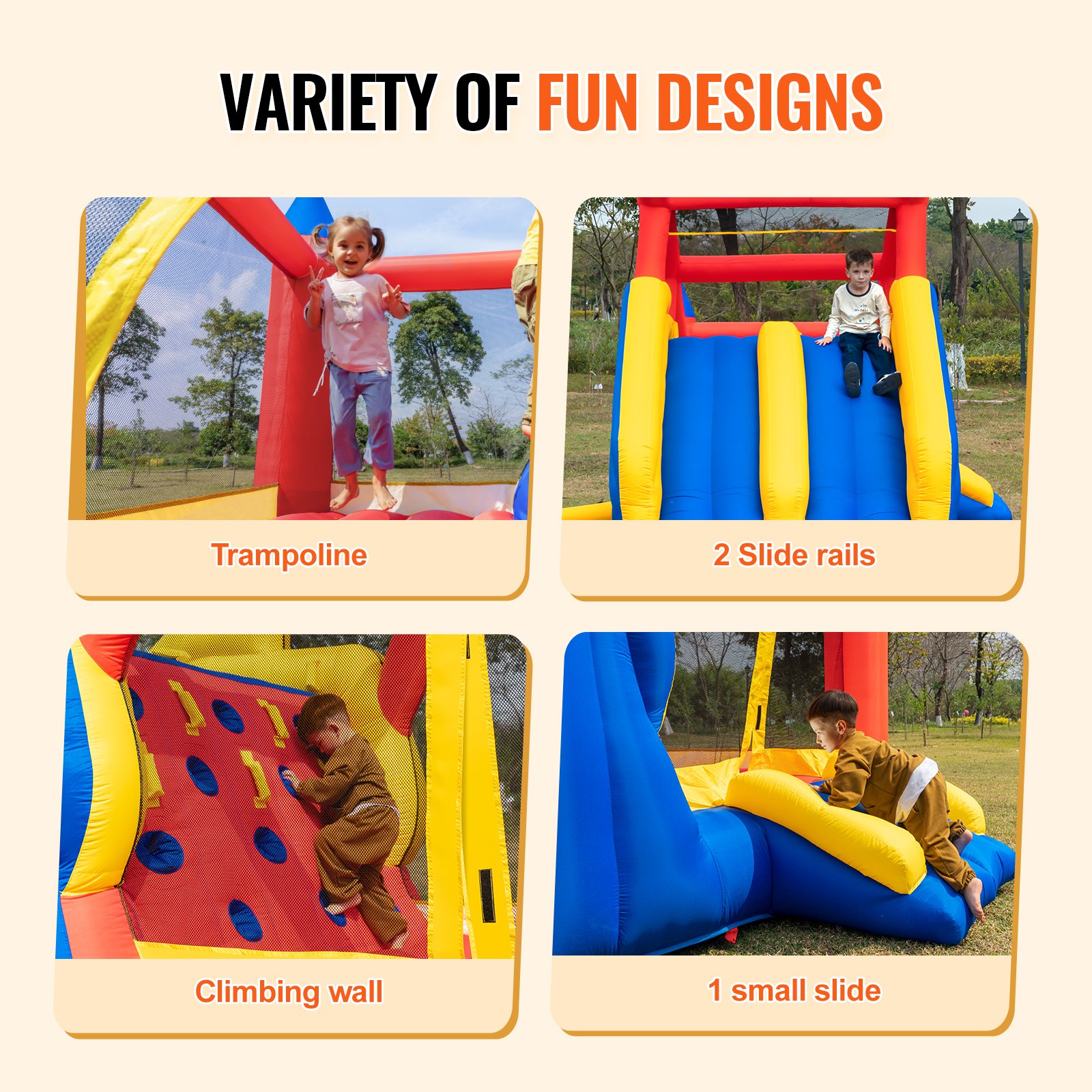 VEVOR Inflatable Bounce House, Outdoor High Quality Playhouse Trampoline, Jumping Bouncer with Blower, Slide, and Storage Bag, Family Backyard Bouncy Castle, for Kid Ages 3–8 Years, 4.6x2.6x2.3m