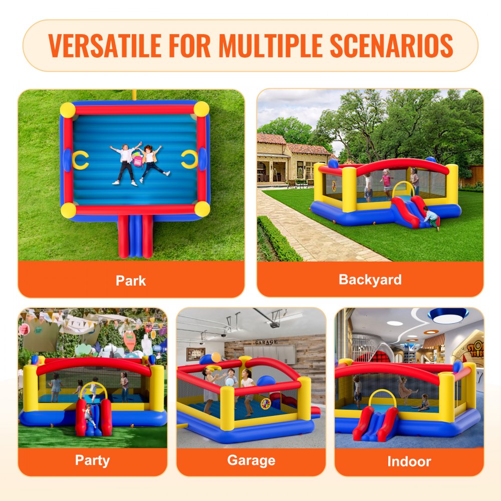 VEVOR Inflatable Bounce House, Outdoor High Quality Playhouse Trampoline, Jumping Bouncer with Blower, Slide, and Storage Bag, Family Backyard Bouncy Castle, for Kid Ages 3–10 Years, 4.5x4.4x2m