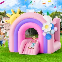 VEVOR Inflatable Bounce House, Indoor Outdoor Playhouse Trampoline, Kid Jumping Bouncer with Blower, Slide, Storage Bag, Family Backyard Bouncy Castle, for Girls Boys Ages 3–8 Years, 2.8x2.3x2.3m
